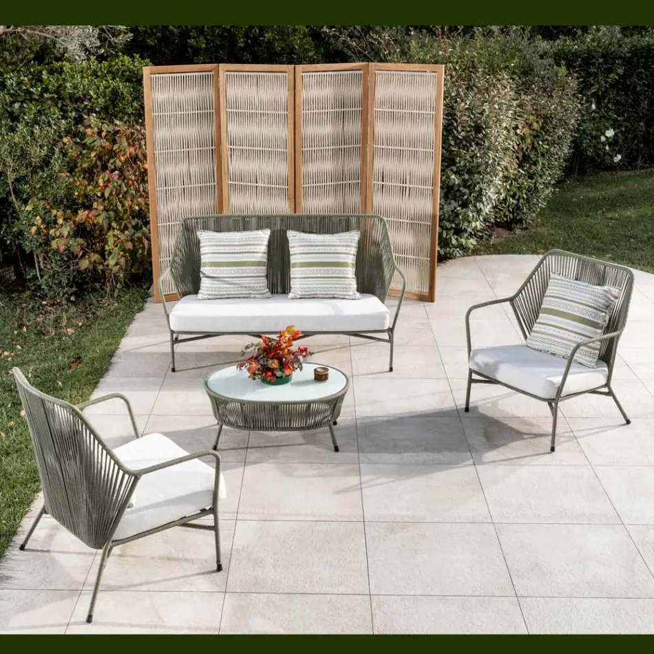 Garden Sofa in Aluminum and Rope Weaving - Asteria Viadurini