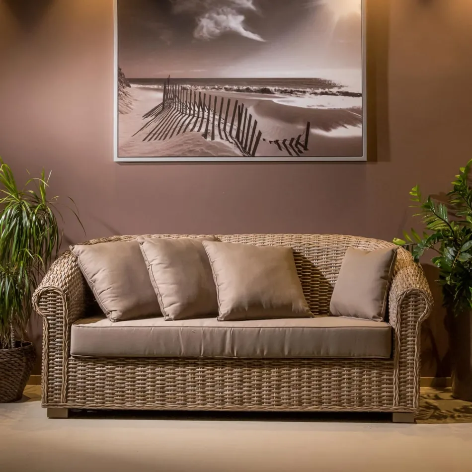 Garden Sofa in Natural Kubù Fiber with Cushions - Isildur Viadurini