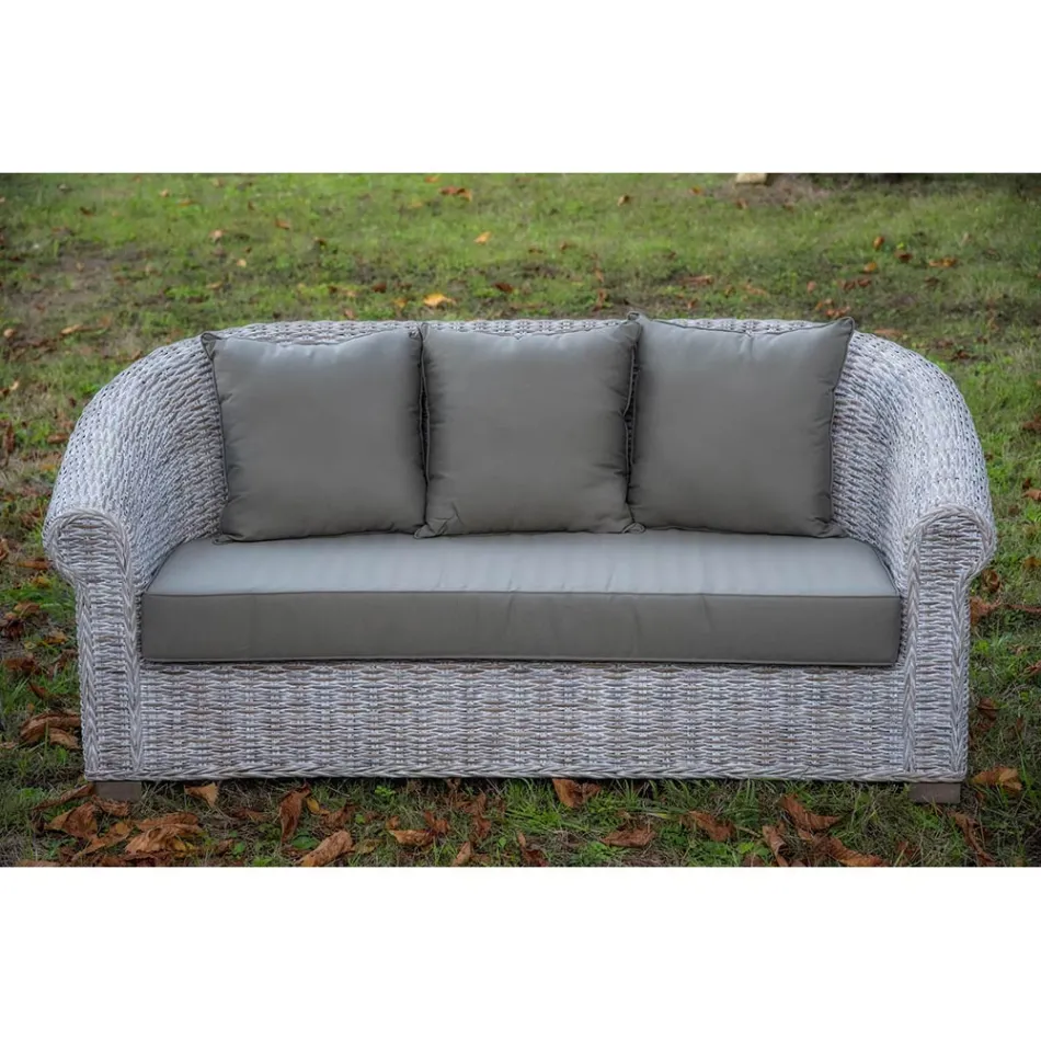 Garden Sofa in Natural Kubù Fiber with Cushions - Isildur Viadurini