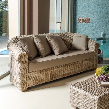 Garden Sofa in Natural Kubù Fiber with Cushions - Isildur Viadurini