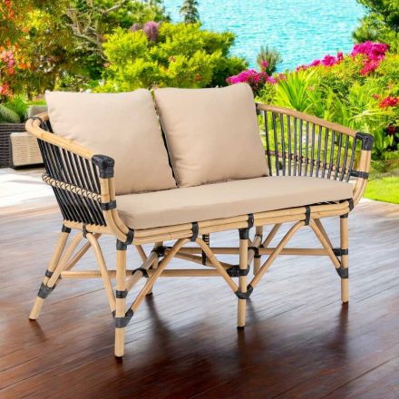 Garden Sofa in Natural Rattan with Cushions Included - Catelyn Viadurini