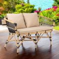 Garden Sofa in Natural Rattan with Cushions Included - Catelyn