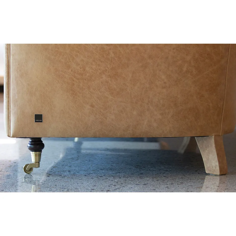 Indoor Sofa with Wooden Feet and Metal Wheels Made in Italy - Giocoso Viadurini