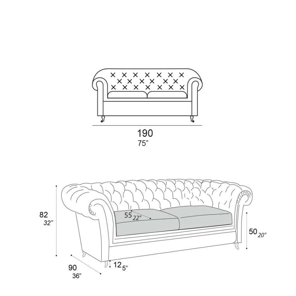 Indoor Sofa with Wooden Feet and Metal Wheels Made in Italy - Giocoso Viadurini