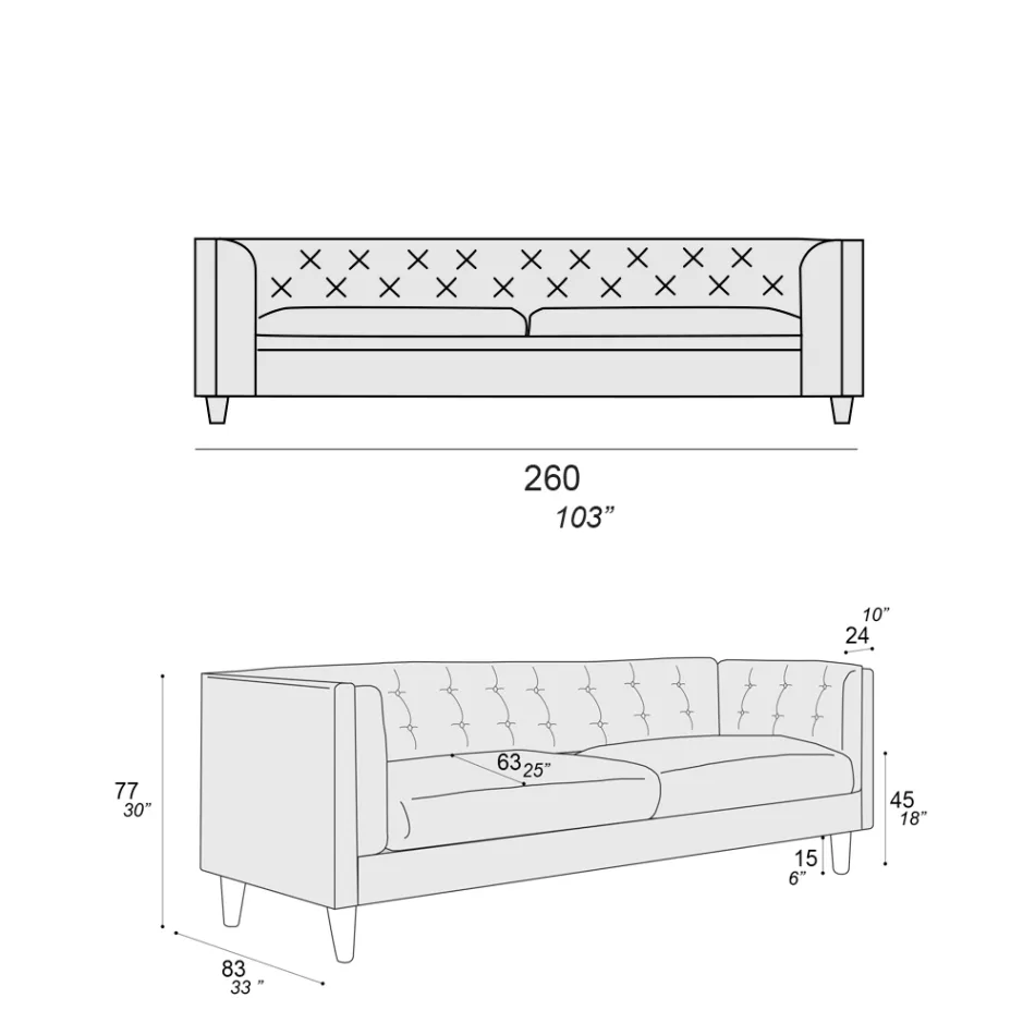 Living Room Sofa with Wooden Structure and Feet Made in Italy - Comico Viadurini
