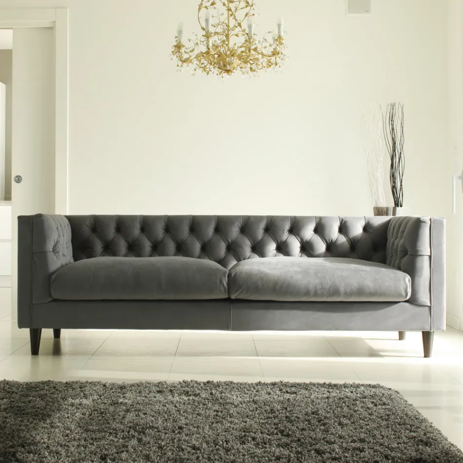 Living Room Sofa with Wooden Structure and Feet Made in Italy - Comico Viadurini