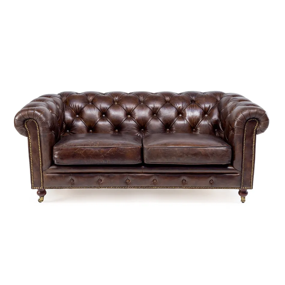 2 or 3 Seater Living Room Sofa in Aged Effect Vintage Leather - Stamp Viadurini