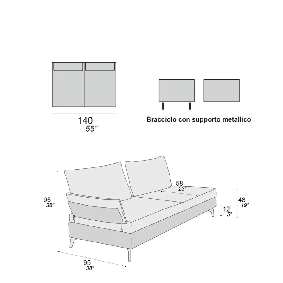 Living Room Sofa with 2 Backrests and 2 Movable Armrests - Precious Viadurini