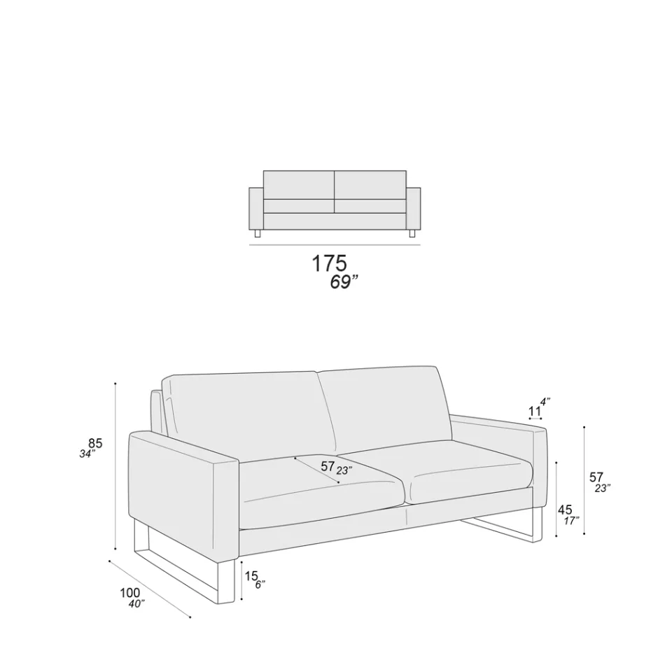 Living Room Sofa with Sled Feet in Chromed Metal - Exclusive Viadurini