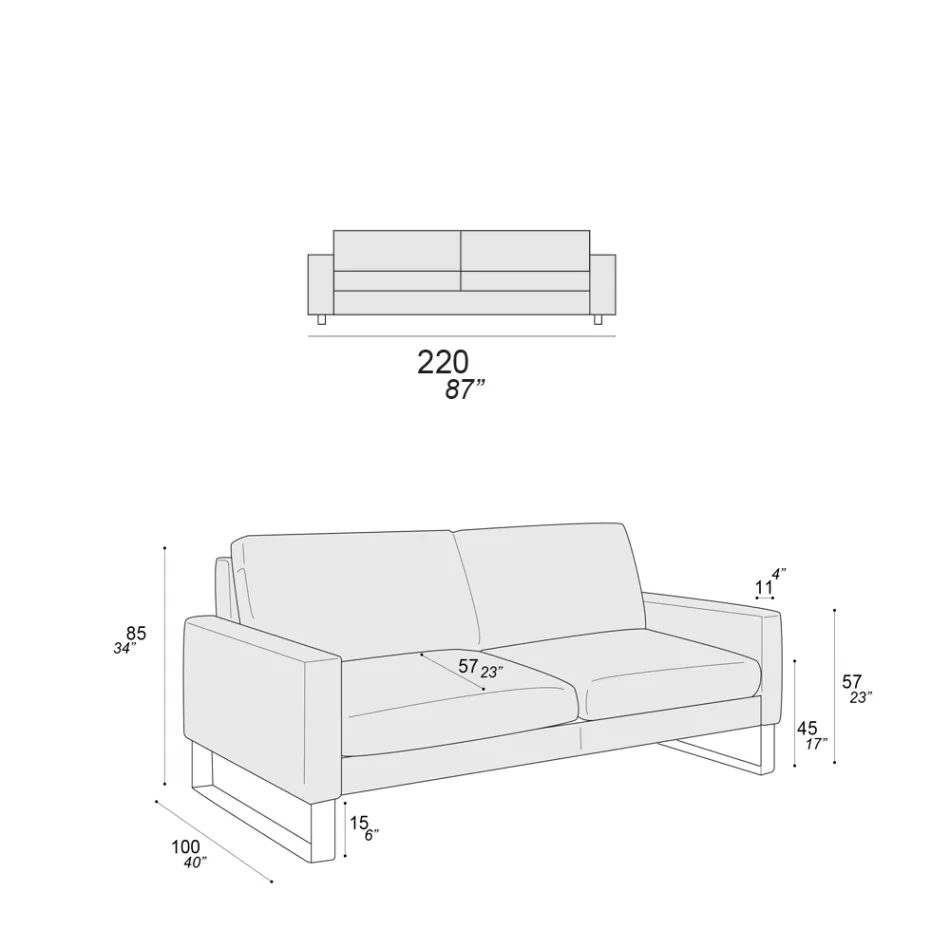 Living Room Sofa with Sled Feet in Chromed Metal - Exclusive Viadurini
