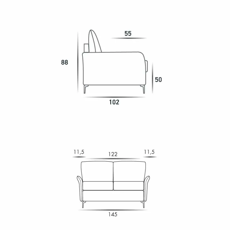 Modern design two-seater sofa L.145 cm eco-leather / Erica fabric Viadurini