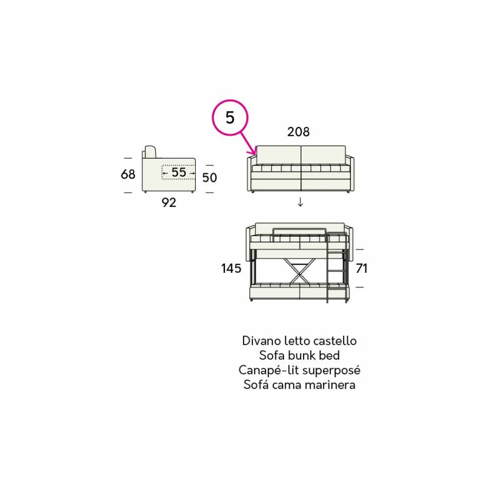 Design Bunk Bed Sofa Covered in Made in Italy Fabric - Gretel Viadurini