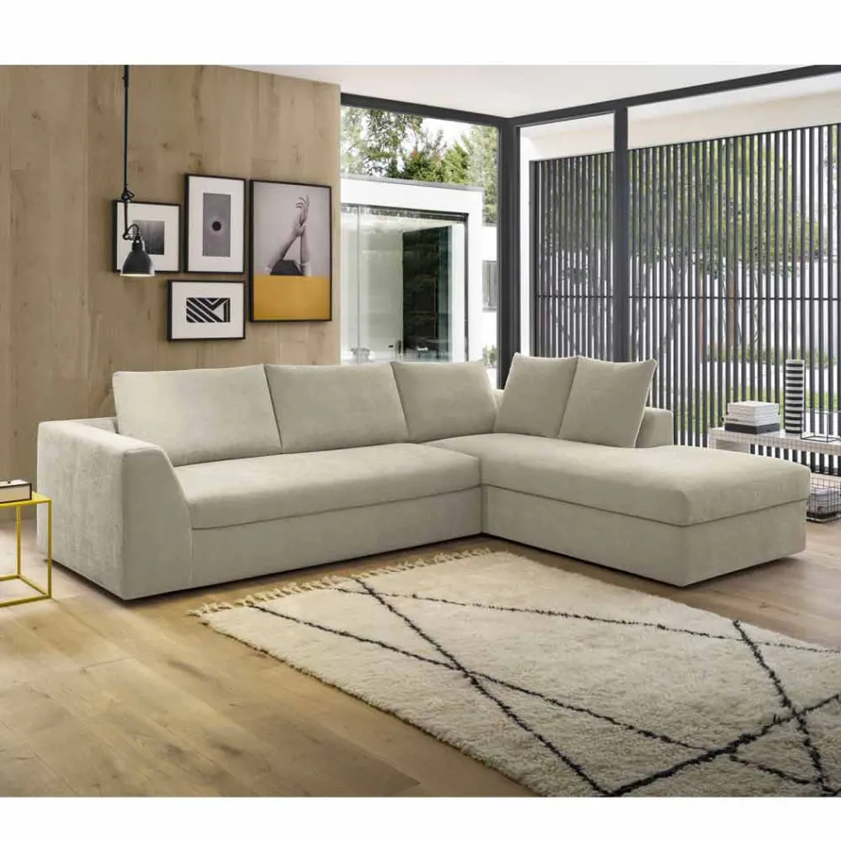 Design Corner Sofa Bed in Beige Fabric Made in Italy - Ortensia Viadurini