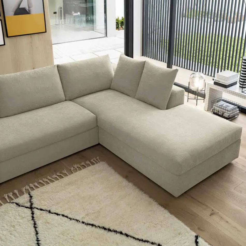 Design Corner Sofa Bed in Beige Fabric Made in Italy - Ortensia Viadurini