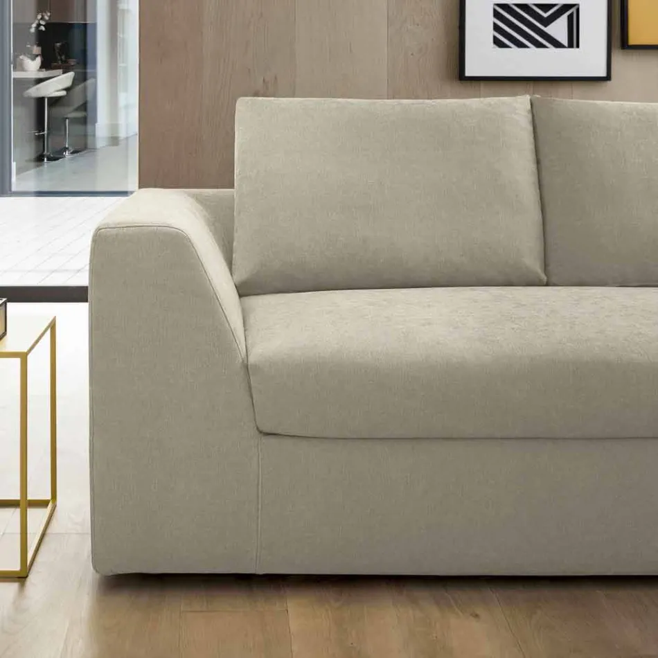 Design Corner Sofa Bed in Beige Fabric Made in Italy - Ortensia Viadurini