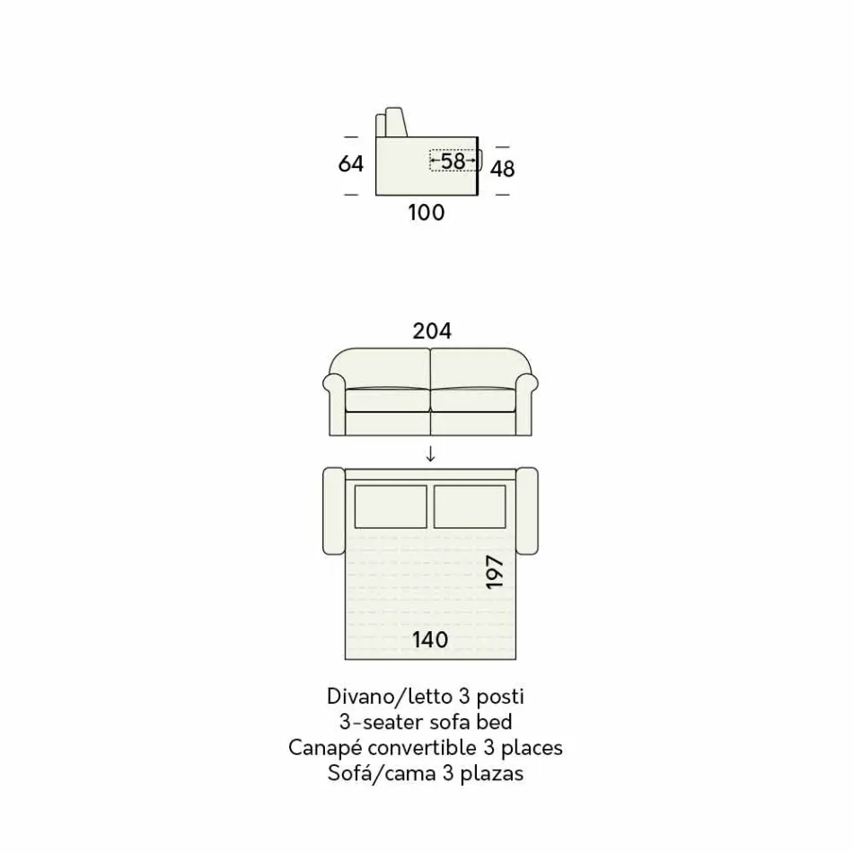 Double Sofa Bed in Design Fabric Made in Italy - Anemone Viadurini