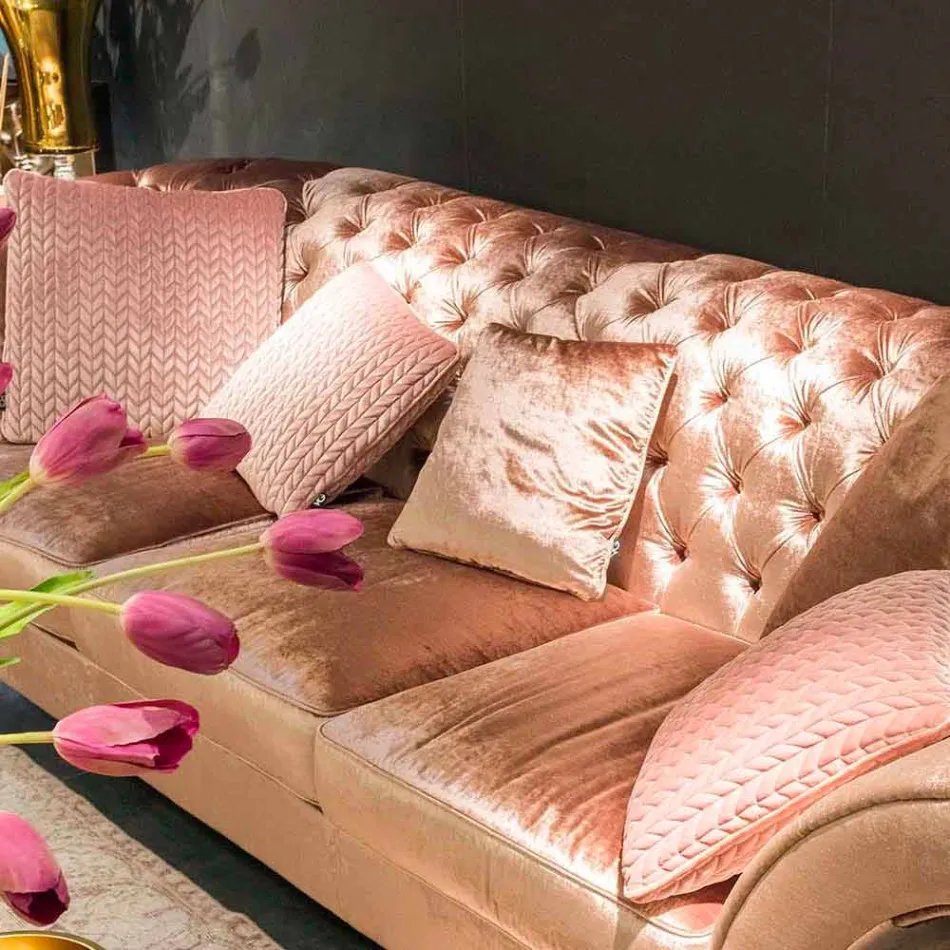 Linen sofa in capitonné classic style fabric Baloo Viadurini