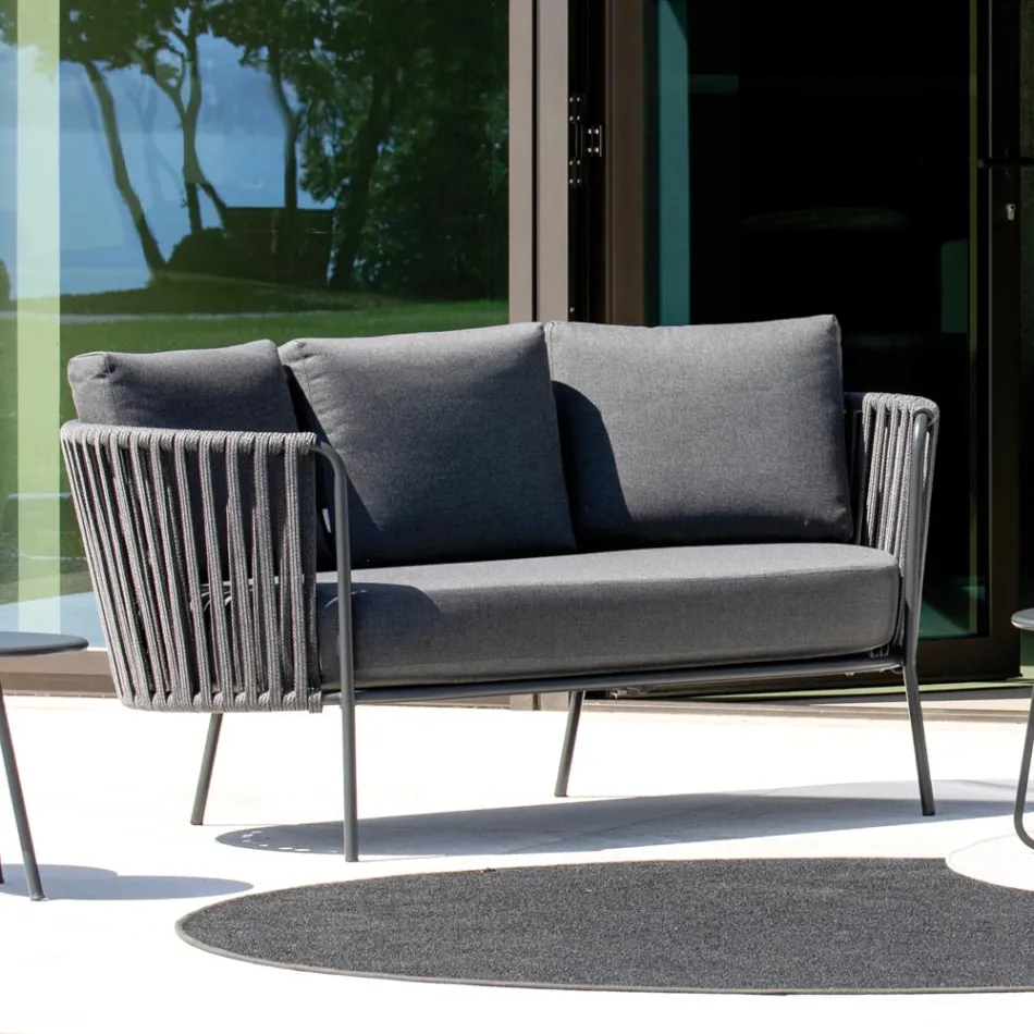 Outdoor Sofa in Steel Various Sizes and Cushions Included Made in Italy - Bronn Viadurini
