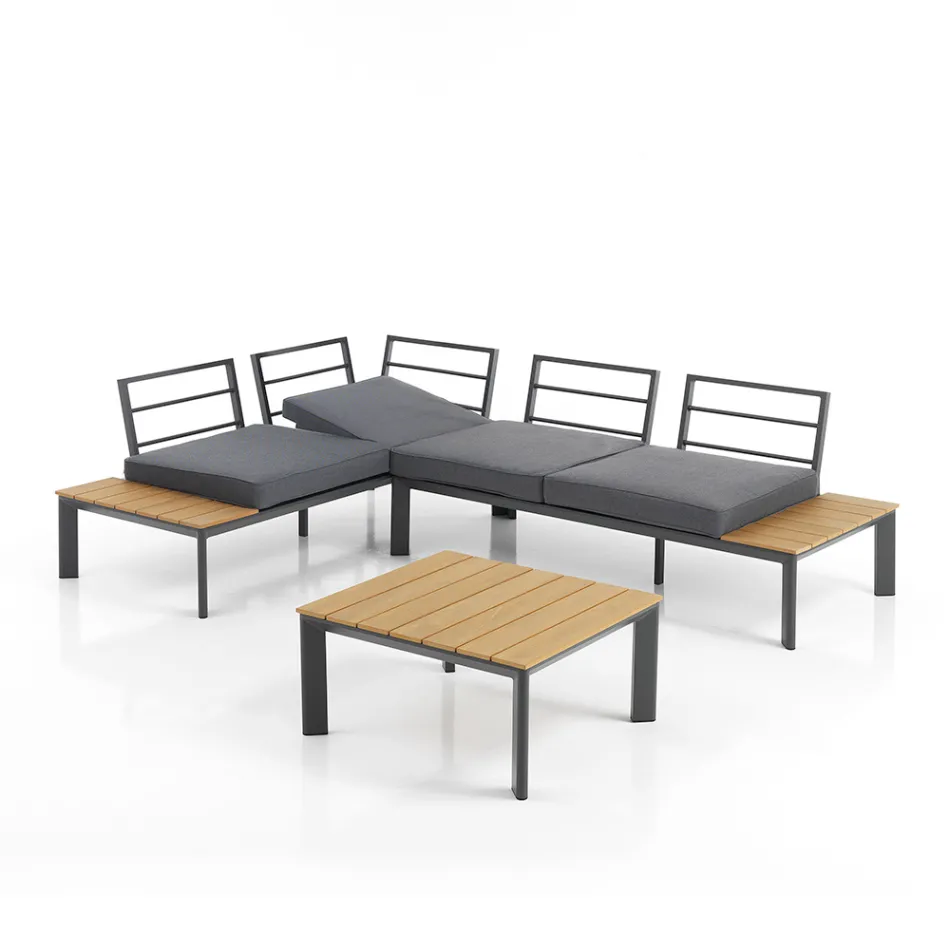 Sofa Convertible into Chaise Longue with Adjustable Backrest and Coffee Table - Finir Viadurini