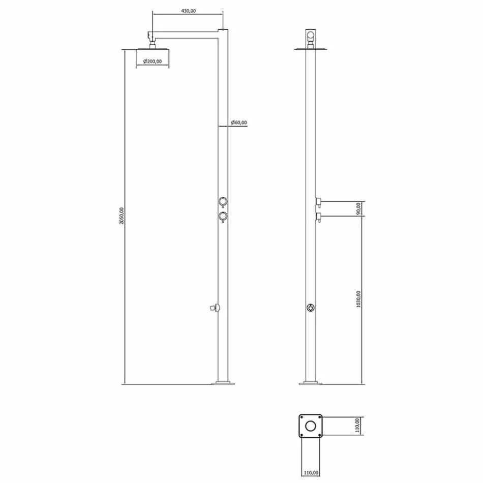 Outdoor shower in chromed stainless steel with foot washer Made in Italy - Modeo Viadurini