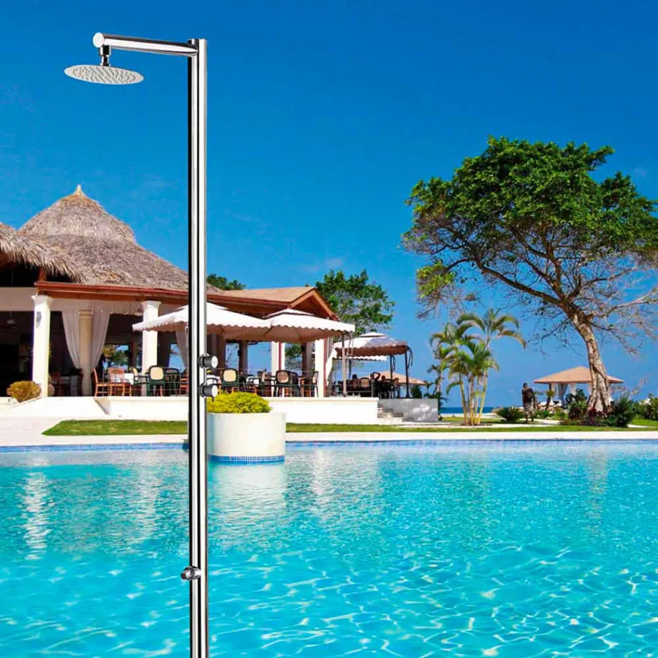 Garden shower in chromed stainless steel with foot washer Made in Italy - Modeo Viadurini