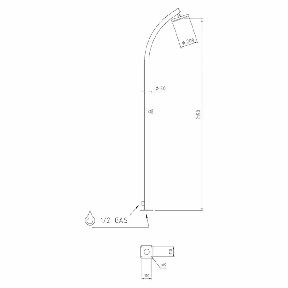 Outdoor Shower in Steel with Mixer and Round Showerhead Made in Itay - Yuki Viadurini