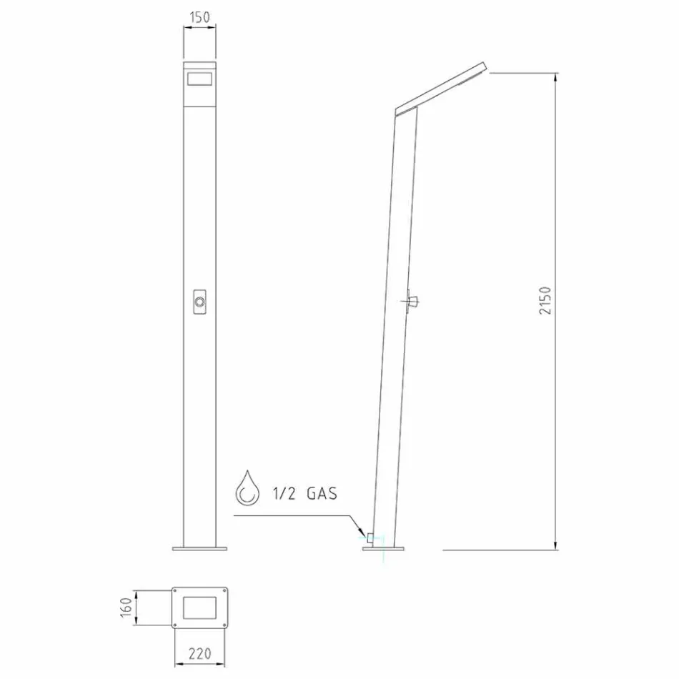 Solar Garden Shower in Steel with Waterfall Jet Made in Italy - Werner Viadurini
