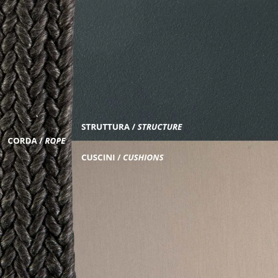 2 Seater Rocking Chair in Metal and Rope with Fabric Seat Made in Italy - Mari Viadurini