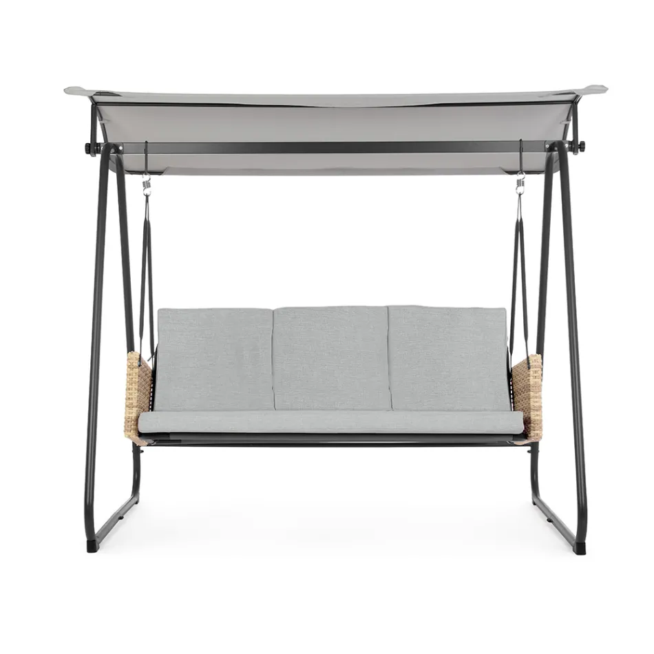 3-seater outdoor swing in steel and polyrattan armrests - Settle Viadurini