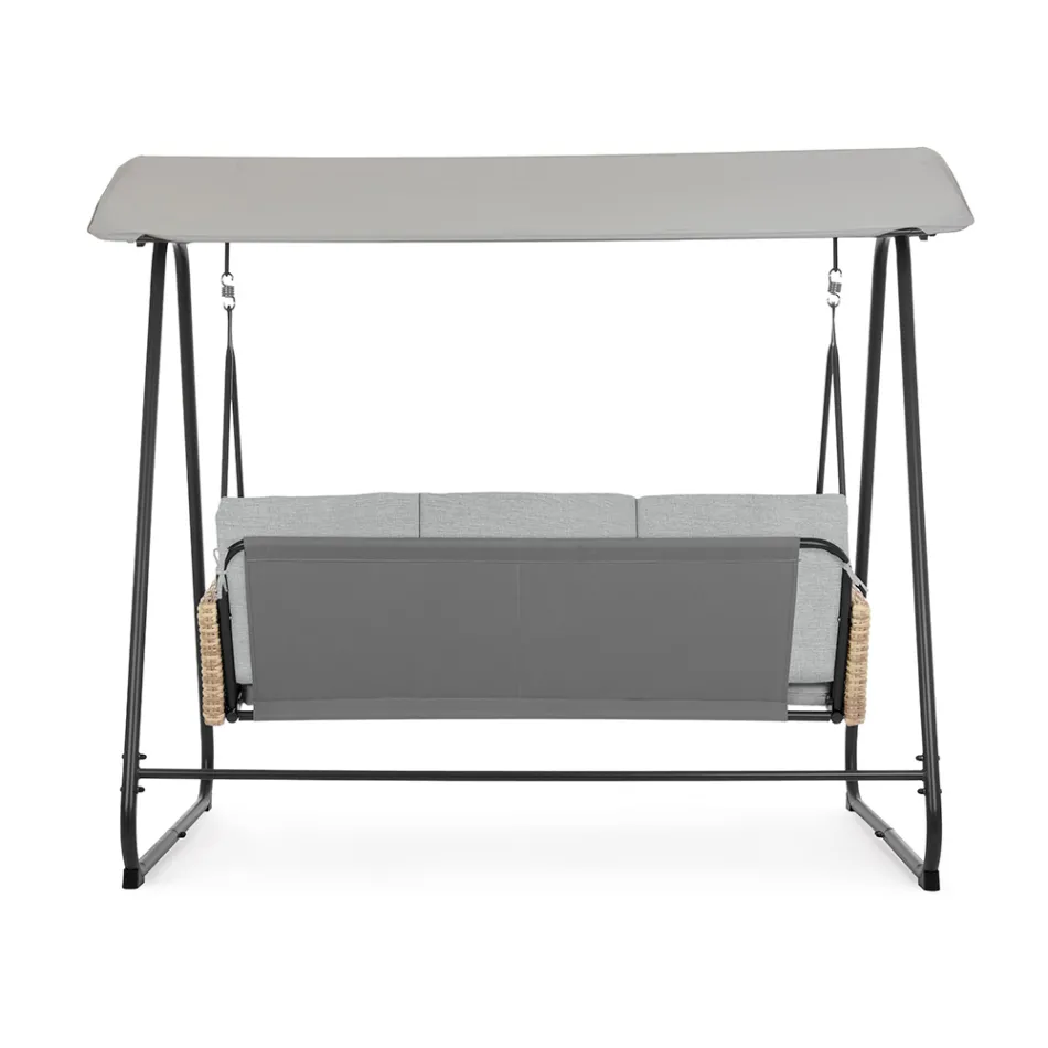 3-seater outdoor swing in steel and polyrattan armrests - Settle Viadurini