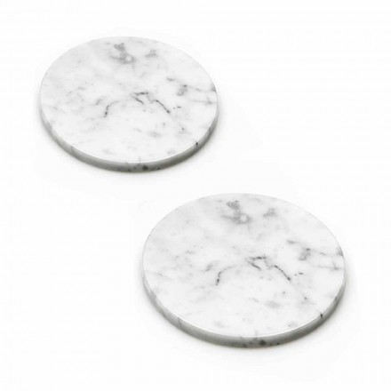 Two Coasters in White and Gray Marble with Cork Made in Italy - Jessa Viadurini