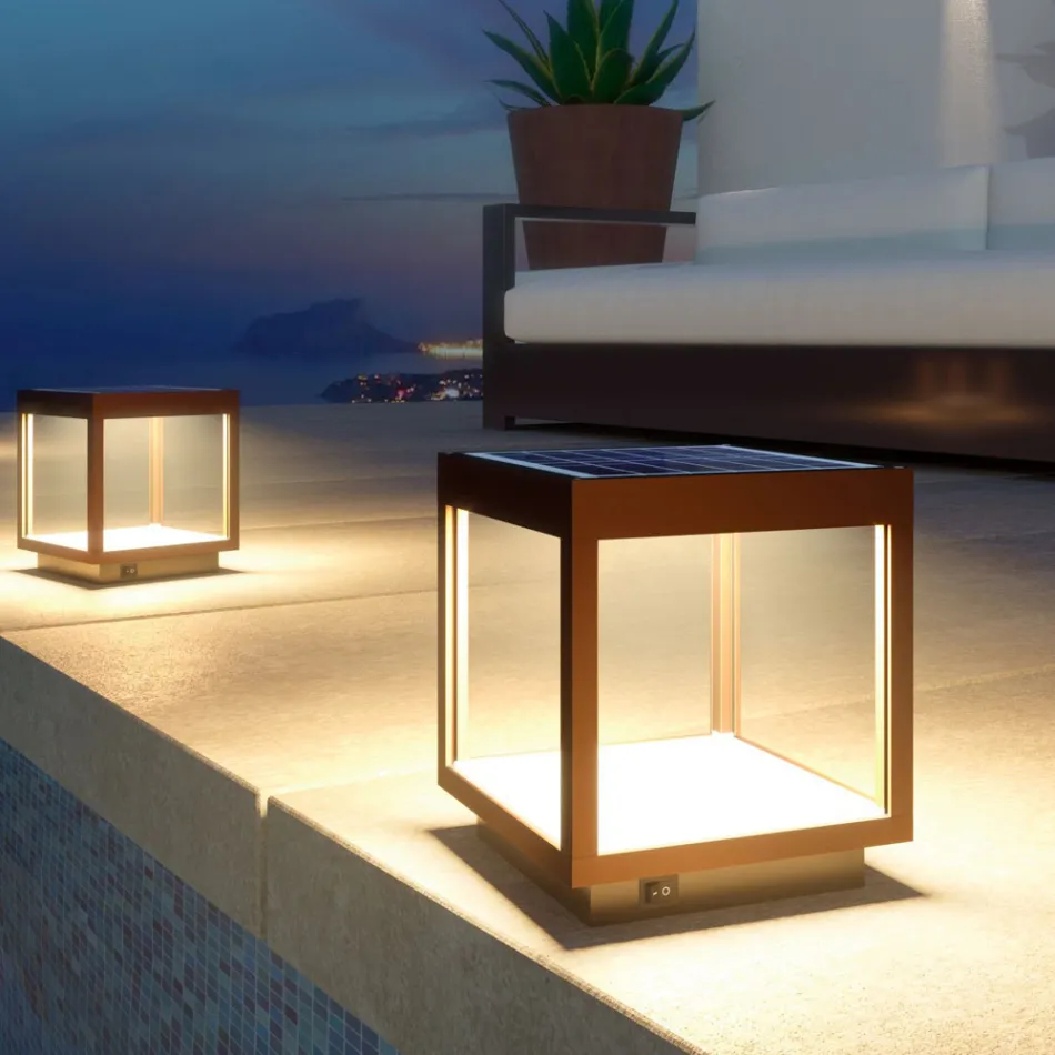 Portable Solar Led Spotlight in White, Black or Corten Aluminum - Bettina Viadurini