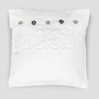 White Square Cushion Cover with Italian Luxury Lace and Buttons - Logos Viadurini