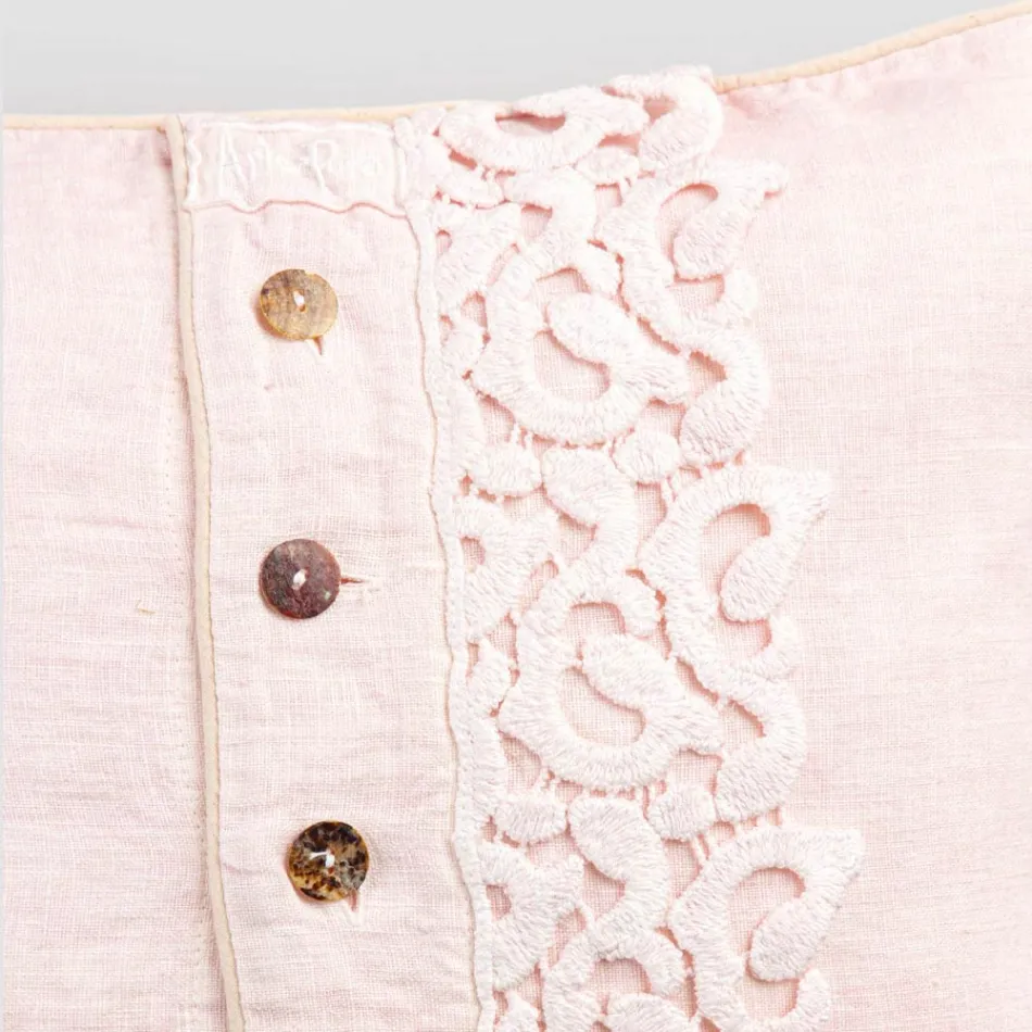 Pillowcase in Colored Linen, Poema Lace and Italian Luxury Piping - Stego Viadurini