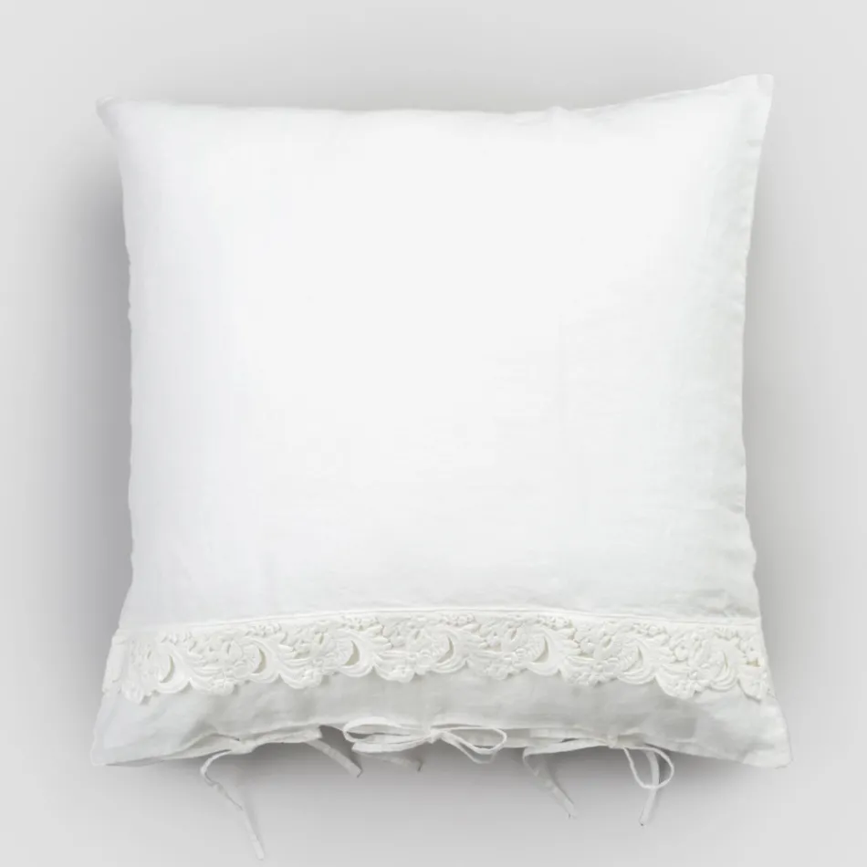 Linen Pillowcase with Armonia Lace and Powder Laces or Back - Masone Viadurini
