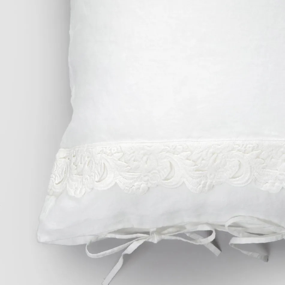 Linen Pillowcase with Armonia Lace and Powder Laces or Back - Masone Viadurini
