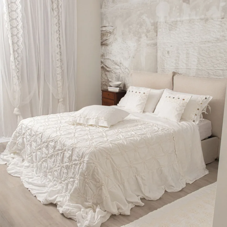 Linen Pillowcase with Armonia Lace and Powder Laces or Back - Masone Viadurini