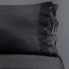 Linen Pillowcase with Poema Lace and Butter or Black Laces Made in Italy - Masone Viadurini