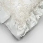 Square Pillowcase in White Linen with Decorative Lace on the Edges and Ruffles - Priscilla Viadurini