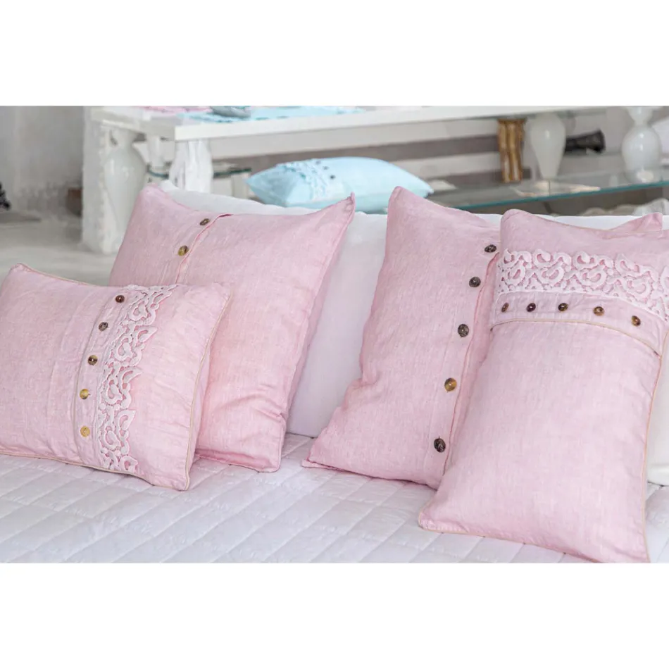 Square Pillowcase in Colored Linen with Agoya Mother-of-Pearl Buttons - Mediterranean Viadurini