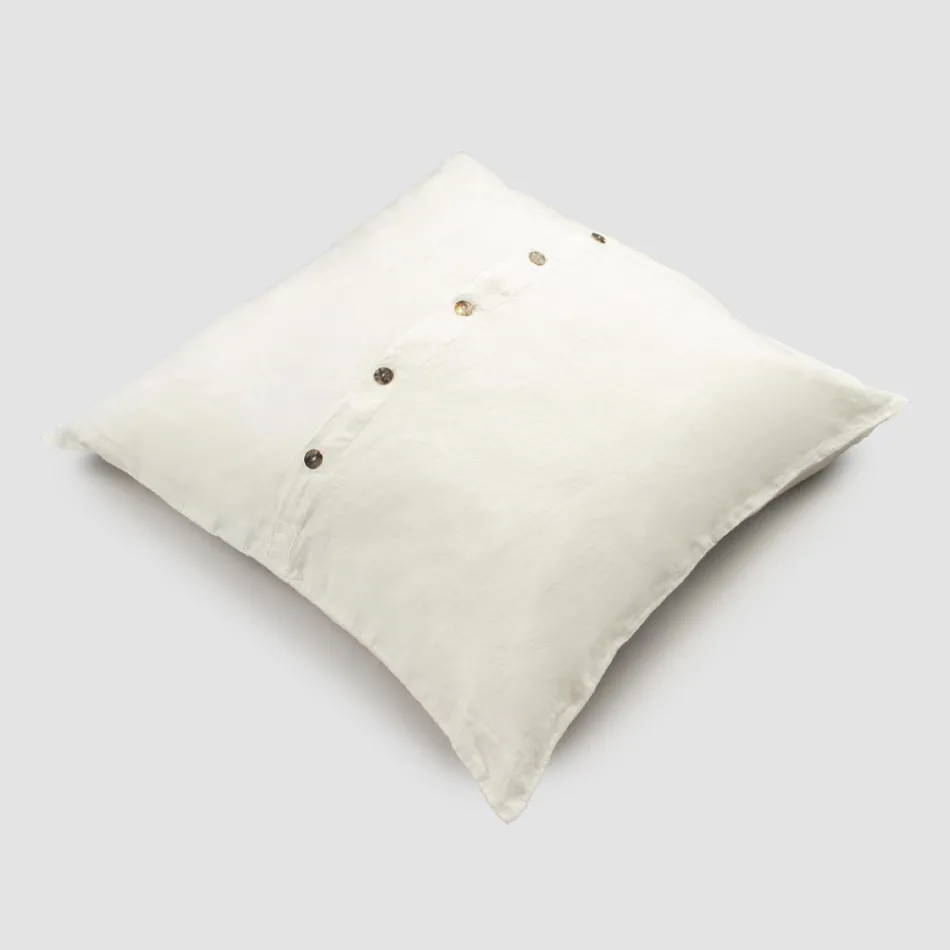 Square Pillowcase in Heavy Colored Linen with Agoya Buttons - Mediterranean Viadurini