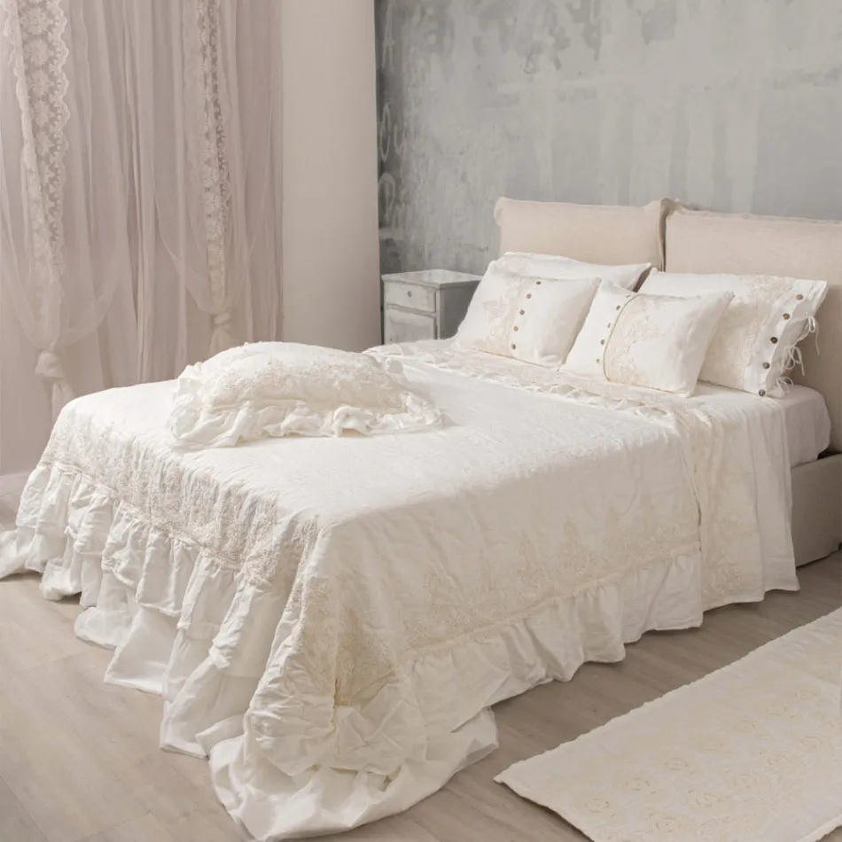 Rectangular Pillowcase with Elegant Lace in White Linen Design for Bed - Gioiano Viadurini