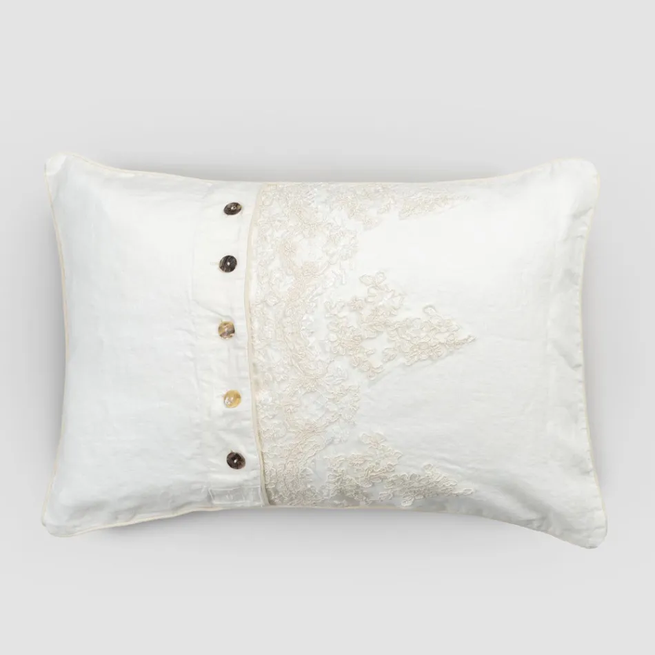 Rectangular Pillowcase with Elegant Lace in White Linen Design for Bed - Gioiano Viadurini