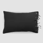 Rectangular Bed Pillowcase in White or Black Linen with Buttons and Laces - Agora Viadurini