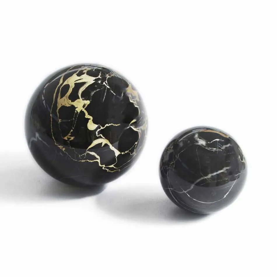 Sphere Paperweight in Polished Black Portoro Marble Modern Design 2 Sizes - Sphere Viadurini