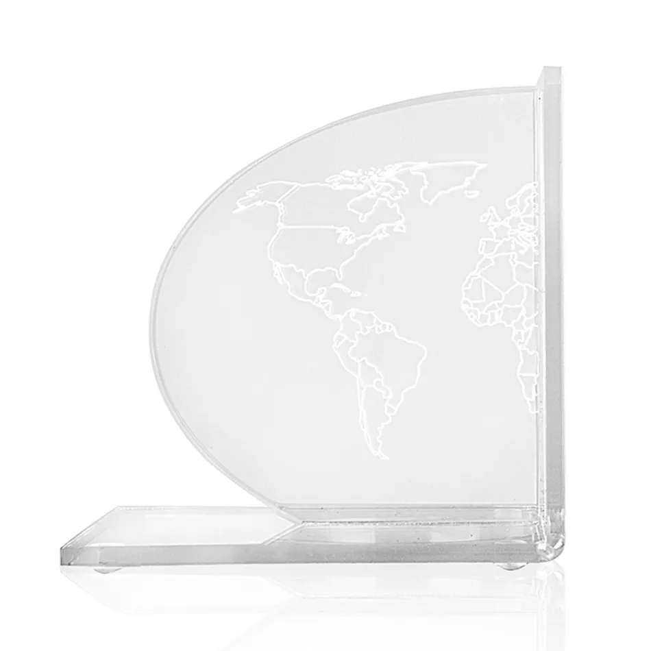 Bookends in Transparent Plexiglass Design with Map 2 Pieces - Aretone Viadurini