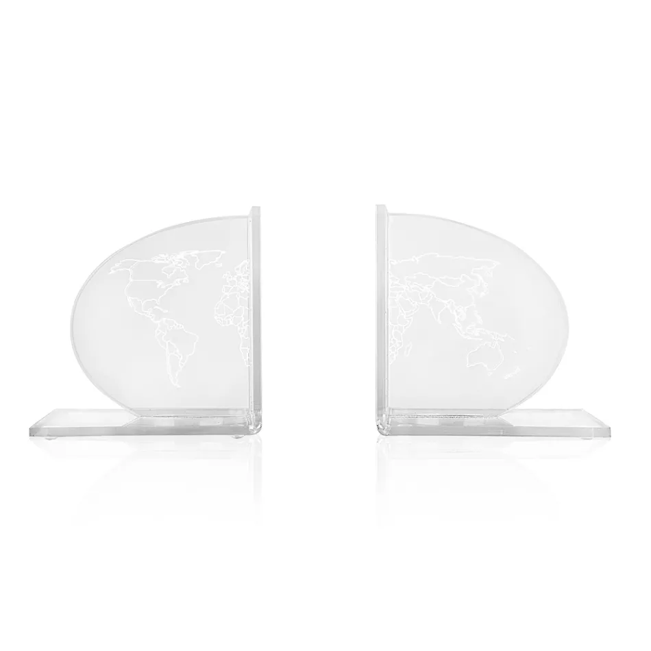 Bookends in Transparent Plexiglass Design with Map 2 Pieces - Aretone Viadurini