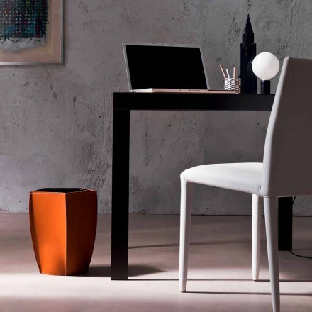 Design wastepaper box in regenerated Poligiono leather, made in Italy Viadurini