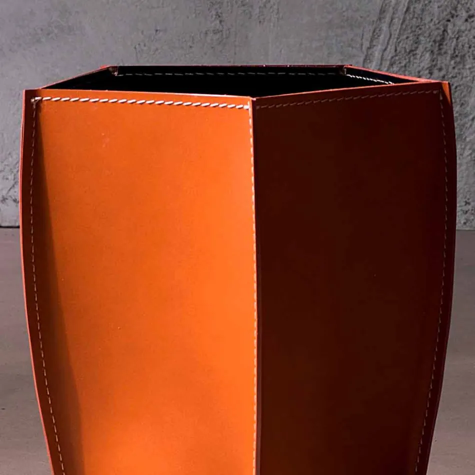 Design wastepaper box in regenerated Poligiono leather, made in Italy Viadurini