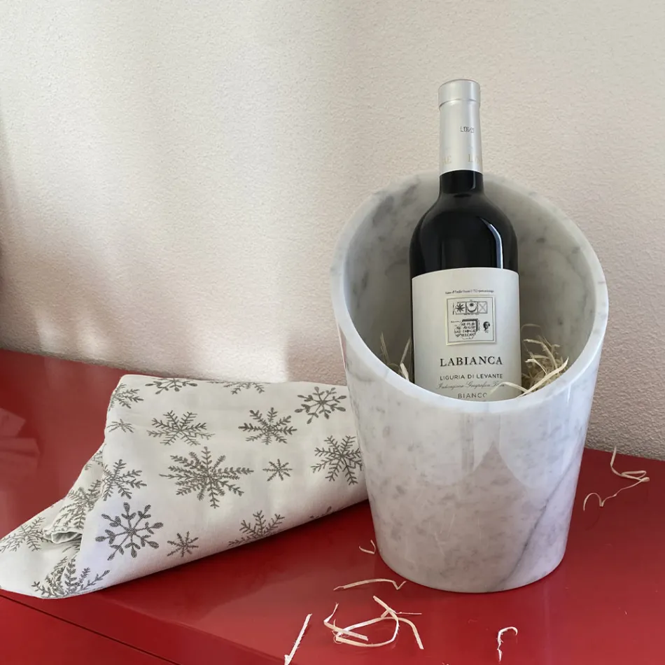 Wine or Champagne Glacette in White Carrara Marble Made in Italy - Ciotti Viadurini